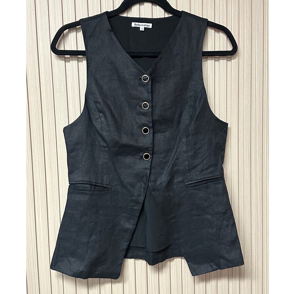Reformation Aspen 100% Linen Sleeveless Vest Top with Back Belt Size 4